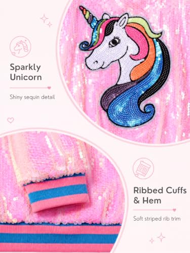 Image of WELAKEN Unicorn Sequin Jacket for Girls Kids Toddler Sparkle Zipper Bomber Jacket with Pockets
