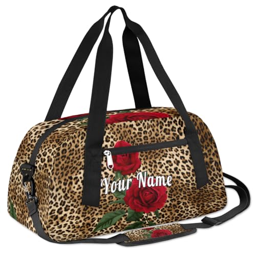 Personalized Kids Duffel Bag Vintage Leopard Print Flower,Custom Sport Gym Bag for Boys Girls,WWeekender Overnight Bags Travel Duffel Bag,Customized Kids Gift3