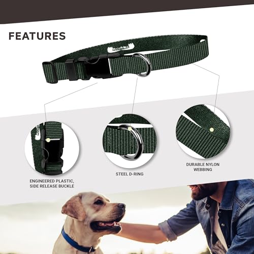 Image of Dog Collar - Colored Adjustable Pet Collars, 3 /4 Inch Wide, Medium, Forest Green