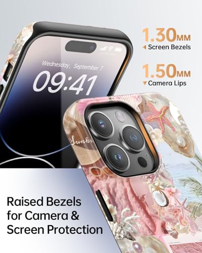 Coque iPhone 14 Pro jolie esthétique rose coquillage côtier