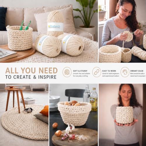 Image of Katech 400g T Shirt Yarn for Crocheting, Crochet Yarn for Knitting-Kahki