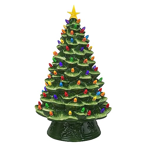 Mr. Christmas Nostalgic Ceramic Christmas Tree with LED Lights Indoor Decoration, 18 Inches, Green