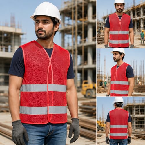 Image of VRITRAZ Unisex High Visibility Reflective Safety Vest | Multi-Pocket Safety Workwear Jacket for Construction Workers, Engineers, Security Guards, Factory & Road Safety Use