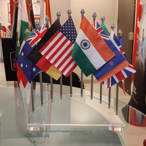 Image of The Flag Company International Desk Flag Set | 10 Country Flags (4 x 6 Inch) with Acrylic Base | Miniature World Table Flags for Offices, Schools, Conferences, Embassies & Cultural Events