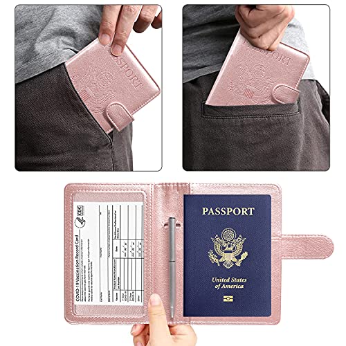 Acdream Passport And Vaccine Card Holder Combo, Cover Case With Cdc Vaccination Card Slot, Leather Travel Documents Organizer Protector, With Rfid Blocking, For Women And Men, Rose Gold #TOP3