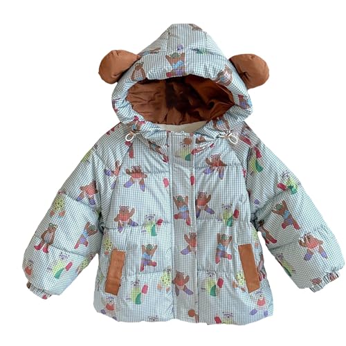 Girls Puffer Jacket Fall Bear Hooded Cartoon Graphic Heavyweight Kids Winter Coat Long Sleeve Zip Up Cute Down Jackets2