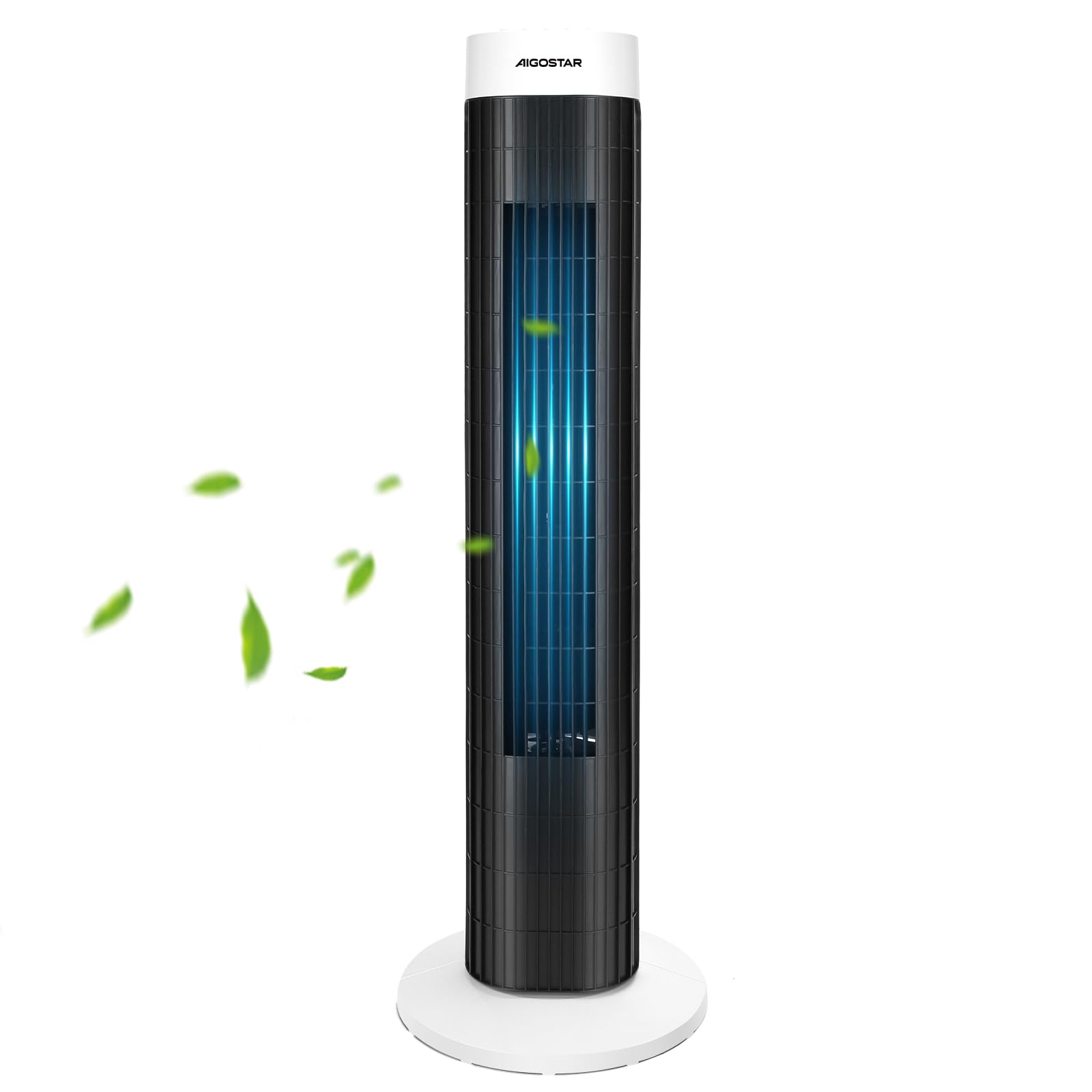 Aigostar Ventilateur Colonne Silencieux 76cm, 3 Vitesses Puissantes, Oscillation 85°, Minuterie 120min, Économique 45W avec Poignée Intégrée, Noir & Blanc pour Chambre/Salon/Bureau-Ben