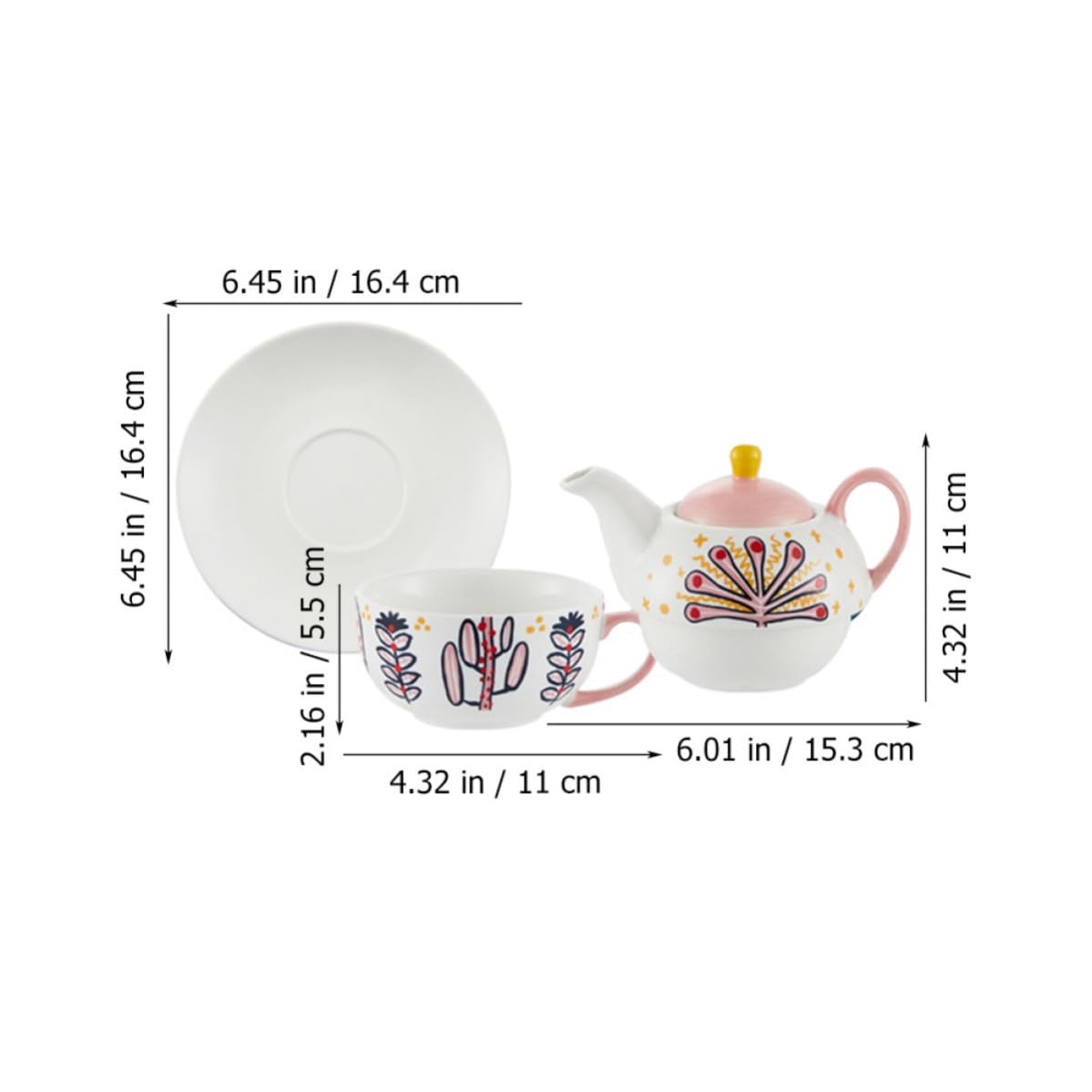 Juego de Tetera de Cerámica Rosa Reutilizable Taza y Bandeja
