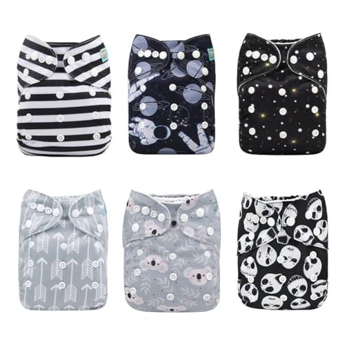 Image of ALVABABY Baby Cloth Diapers 6 Pack with 12 Inserts One Size Adjustable Washable Reusable for Baby Girls and Boys (6DM80)