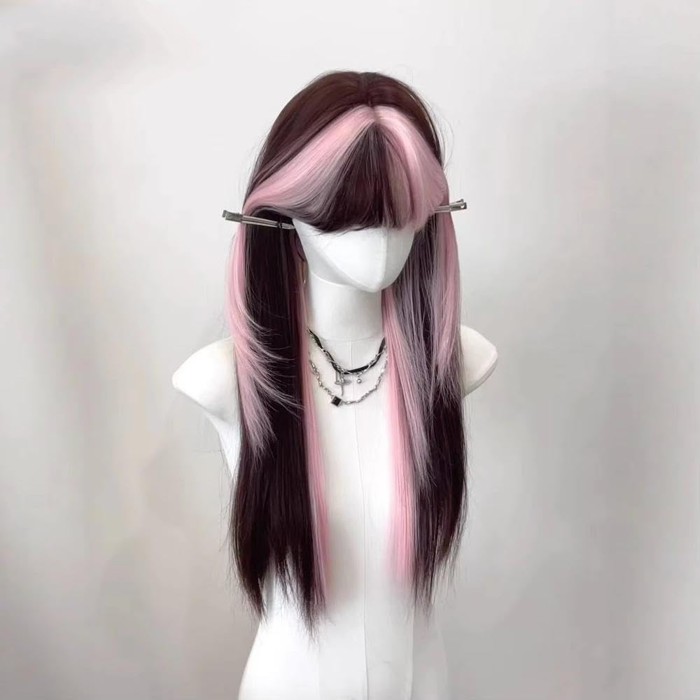 Haarpflege Ombre Rosa Braune Perücke Für Frauen Süße Perücke Mit Pony Hochtemperaturfaser-Perücken Stirnband-Perücken Für Cosplay
