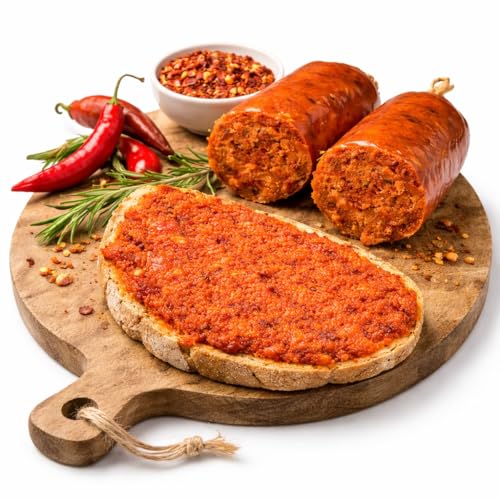 Machegusto!® - 300g ’Nduja Calabraise Tartinable – Charcuterie Italienne Épicée | Crémeuse et Intense | Idéale pour Pain, Pizza et Pâtes | Produit Typique Artisanal 300g