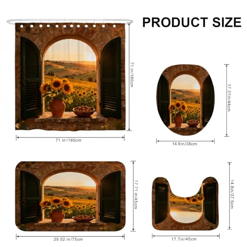 Rideau de douche rustique jaune 183 x 183 cm avec crochets de fixation