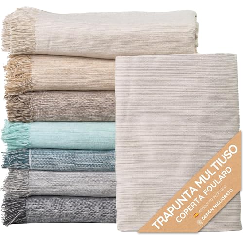 Copriletto multiuso: Plaid per divano, plaid, foulard, copriletto, foulard per divano, in cotone e altre fibre, finitura di qualità, prodotto in Spagna (Ecru mélange 04, 180 x 260 cm)