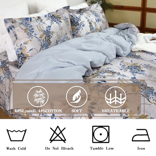 Luxury Cotton Tencel Duvet Cover Set Twin Size 3 Piece, 60% Lyocell & 40% Cotton, Super Soft, Breathable,and Eco-Friendly Floral Bedding with Zipper Closure and Corner Ties - Image 2