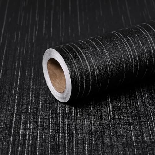 MeenJewe Black Wallpaper 40 x 300 cm Peel and Stick Wallpaper Self-Adhesive Contact Paper Waterproof Vinyl Removable Wall Paper for Bedroom Cabinets Living Room Shelf Liner