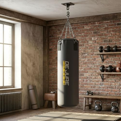 Image of De Jure Fitness Heavy Duty 2 Ft Punching Bag with Rust-Proof Stainless Steel Hanging Chain | Durable Polyester Fabric | Comfortable Recycled Filling | Boxing MMA, Kickboxing - Grey, 2 Ft