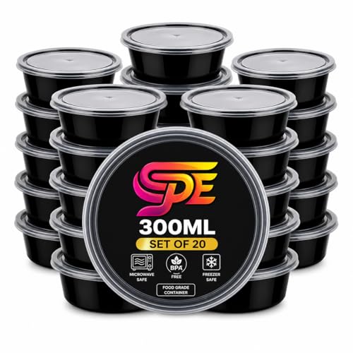 Image of 300ML food storage containers with leak-proof lids. BPA-free, microwave-safe, freezer-safe, reusable, and perfect for meal prep, takeaways, lunch packing, and food storage. Set of 20 containers.
