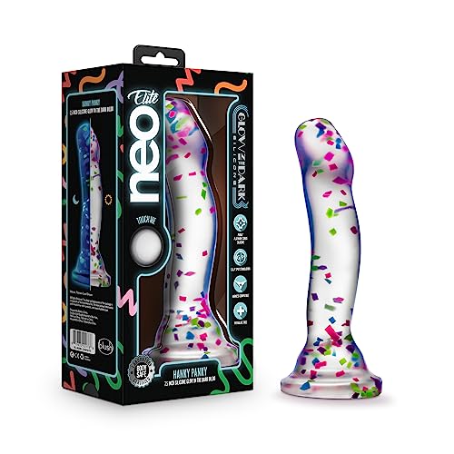 Blush Novelties Neo Elite Purio™ Silikon-Dildo, der im Dunkeln leuchtet – 7,5-Zoll-Dildo mit lustigem Konfetti – Durchdachte Kurven für G-Punkt- und P-Punkt-Vergnügen – Seidig glatt