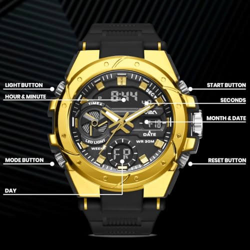 Image of V2A Styrke 5120 Analog Digital Watch for Men | Hybrid Multi Display Dial | Alarm Stopwatch Day Date 12 /24 Hr | TPU Strap | 30M Water Resistant | Gift for Mens
