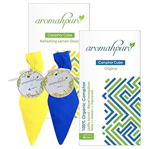 Aromahpure Camphor Cube (Original + Lemon Pack of 2)  100% Pure & Organic Camphor Cone for Car, Room And Bathroom Fresheners