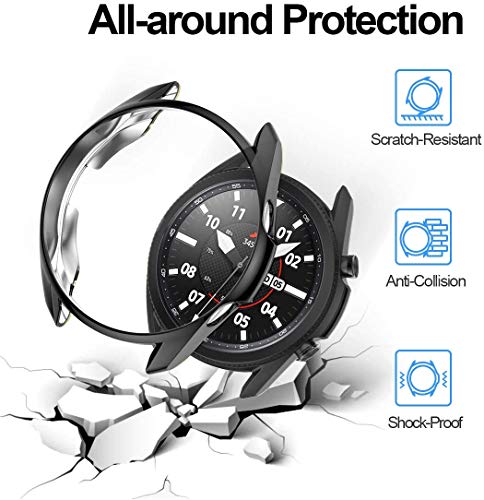 2 Pack Case for Samsung Galaxy Watch 3 45mm, Haojavo Hard PC Protector Slim Shock-Proof Cover All-Around Protective Bumper Shell for Samsung Galaxy Watch 3 45mm Smartwatch Bands Accessories