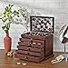 SONGMICS Large Jewelry Organizer Wooden Storage Box 6 Layers Case with 5 Drawers, Dark Brown UJOW56W