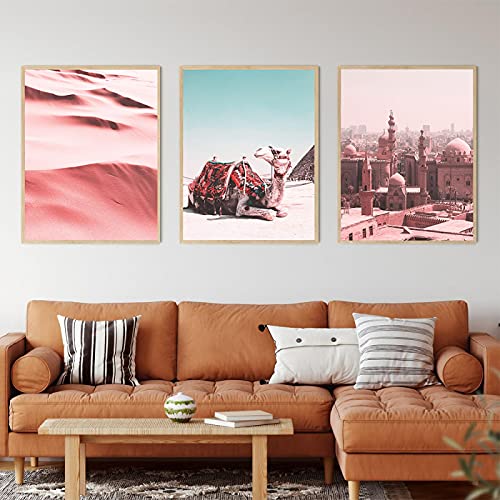 Voyage Égypte Chameau Mosquée Impression Bohème Toile Inspirante Évasion Désert 50x70 cm