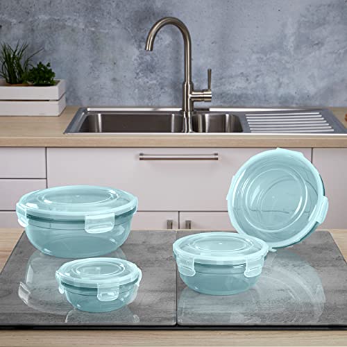 Grizzly 4er Set Frischhaltedosen (0,4L, 0,8L, 1,4L, 2,3L), rund, Kunststoff, 100% luft-/wasserdicht, mikrowellengeeignete Vorratsdosen, Mint – Bild 3