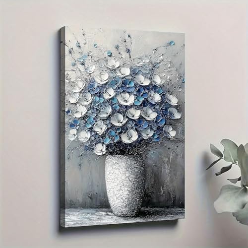 Tableau de vase bleu et blanc texturé au design artistique raffiné