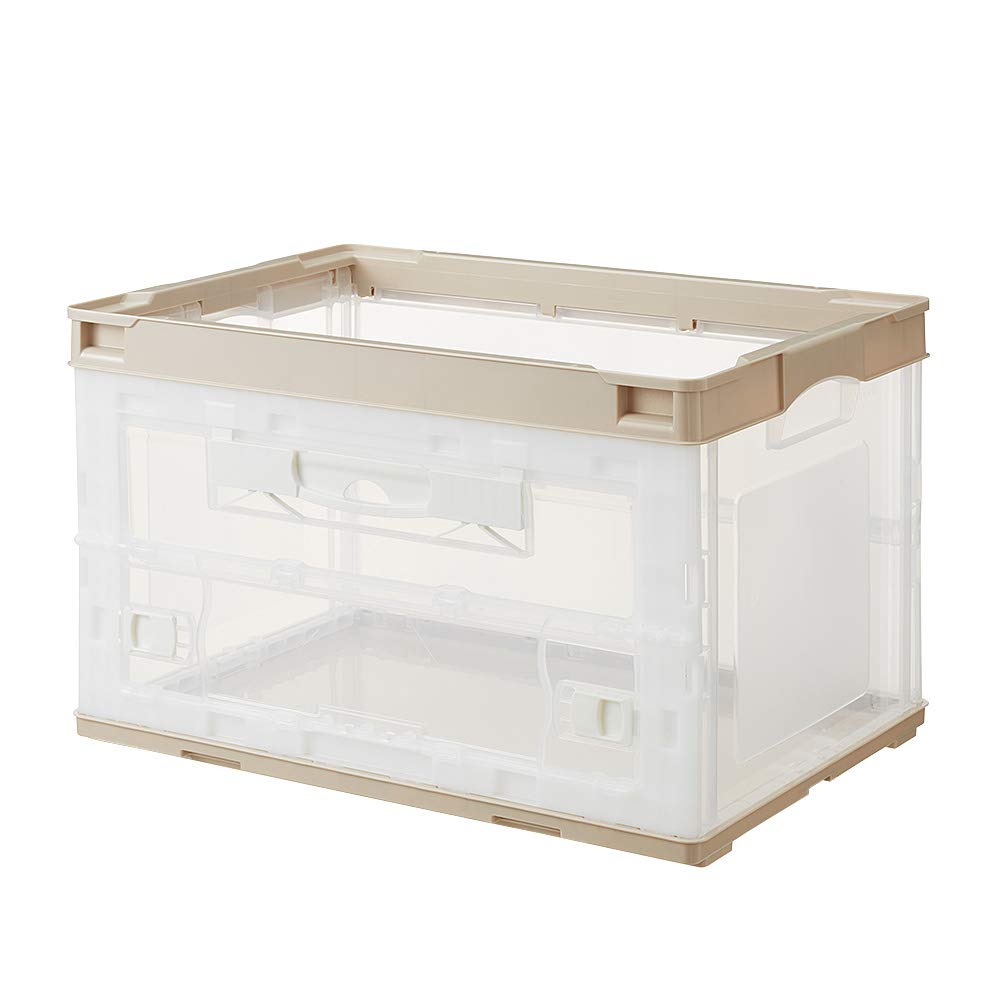 折りたたみコンテナ 50L 収納ボックス【ベージュ】長辺開き4個セット② Amazon｜収納ケース 折りたたみコンテナ 片扉 50L 横から取り出せる