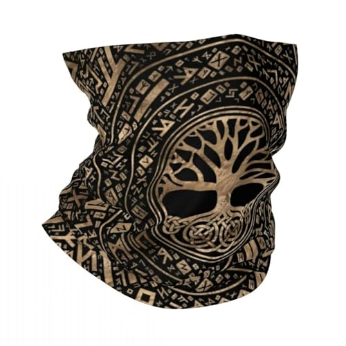 Nordic Runes Tree of Life Printed Tube Bandana - Viking Celtic Knot Yggdrasil Graphics Neck Gaiter for Women Men - Summer Vintage Outdoor Sports Bicycle Cycling Mask Brown
