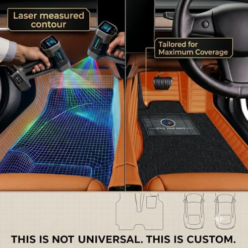 Image of Autofurnish Premium 9D Car Mat Full Set for KIA Carens Clavis (7 Seater) 2025 || Luxury Leather Dual-Stitch Full Set 9D Car Floor Mat || 100% Waterproof || Color : Tan Tan