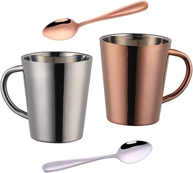 Amazon Co Jp ステンレス マグカップ ティーカップ コーヒーカップ ペア セット 300ml スプーン付き おしゃれ 二重構造 18 8ステンレス製 マルチカラー 軽量 断熱 保温 保冷 多色選択可能 シルバー ピンクゴールド ホーム キッチン