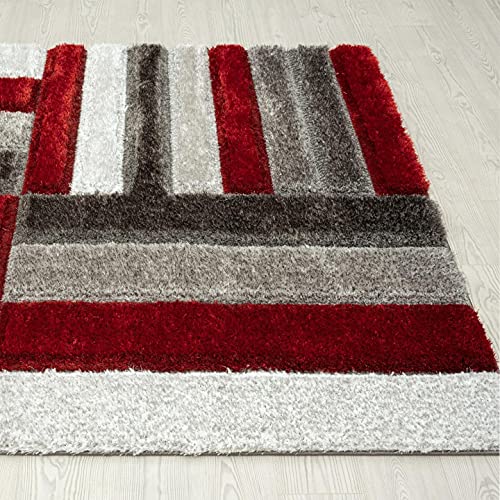 Image of Carpets for Living Room 5 x 7 Feet Soft Smooth Thick Non-Slip Fluffy Shaggy Area Rug for Bedroom, Drawing, Kids Room, Office with Upto 2 Inch Microfiber High Pile (RED Gray A)