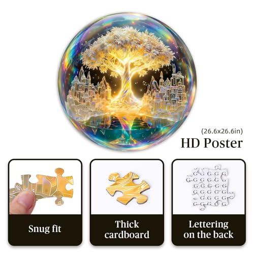 Rompecabezas redondo de 1000 piezas para adultos - Árbol de la Vida de Cristal | Diámetro 26.6 pulgadas, alivio del estrés y desafío cognitivo, regalo ideal de atención plena, juego familiar, decoración artística de pared miniatura 3