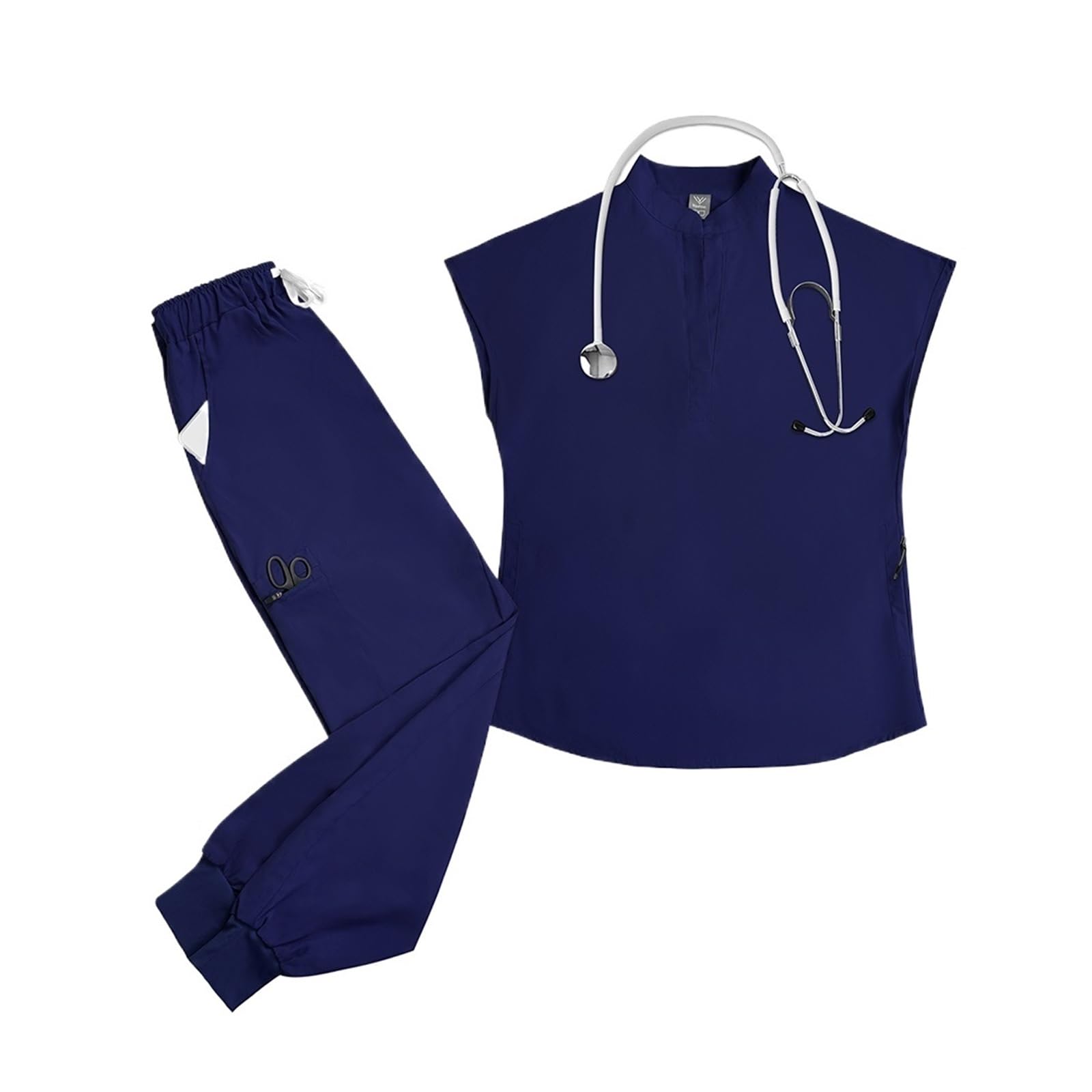 Uniforme Enfermera Uniformes de Hospital, Tela elástica Suave, Ropa Trabajo clínica, Camisetas quirófano, Pantalones, quirúrgica(Deep Blue,XL)