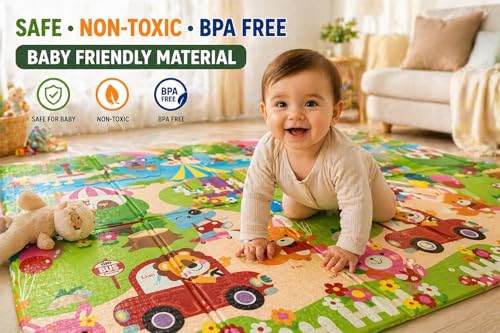 Image of WENGTY BPA Free Extra Large Big Size Non Slip Reversible Giraffe Print Baby Play Mat for Learning & Crawling,Foldable Foam Floor Mats for Toddlers Kids Play Room (200X150CM 8MM Thickness)