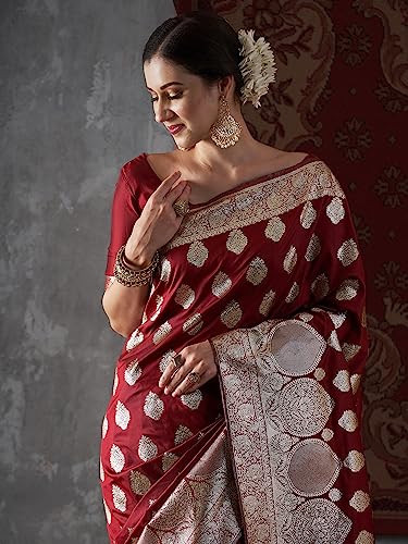 Image of AKHILAM Women's Woven Design Banarasi Silk Saree With Unstitched Blouse Piece (MAHI4001 Parent)