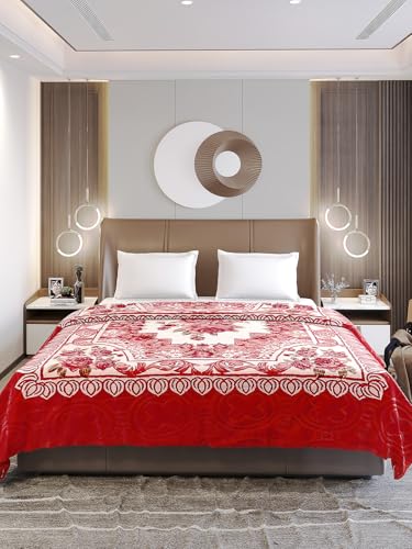 Image of Monte Carlo Regal Gold Double Bed Winter Blanket Single Ply 510 GSM | 2.5 KG (210 x 205 CM) Red