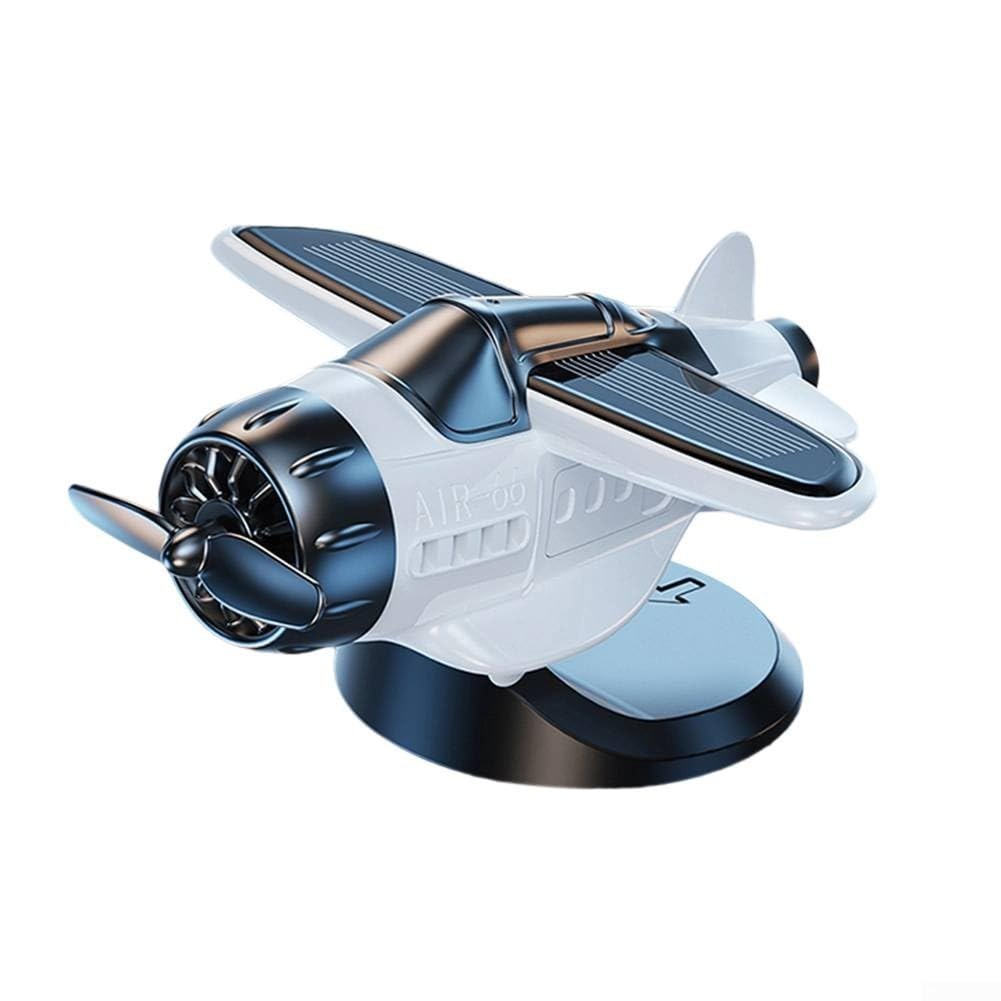 Solar Powered Rotating Propeller Fighter Ornament, Light-Activated Aircraft Dashboard Decor for Car Interior, ABS Desktop Accessory in Multiple Colors(white)