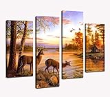 Moyedecor Art -4 Panel Wall Art Whitetail Deer In dusk Painting The Picture Print On Canvas Animal Pictures For Home Decor Decoration Gift piece