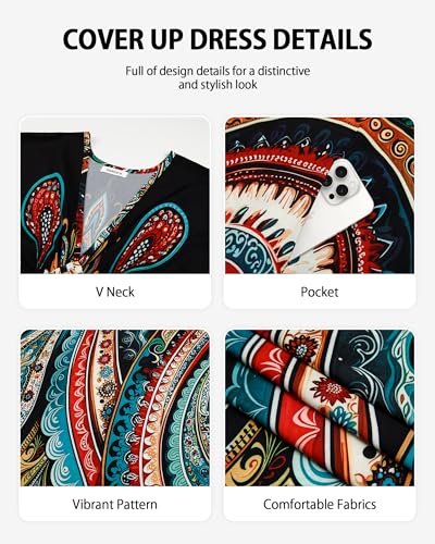 Image of Bsubseach Moo Moos for Women Batwing Sleeve Kaftan Dresses with Pockets