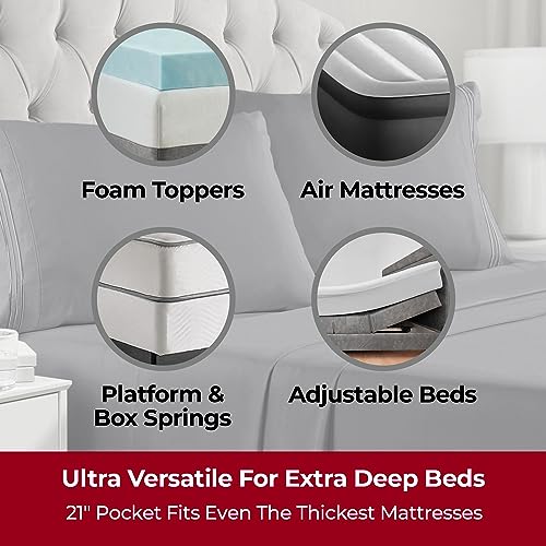 Image of Mellanni Extra Deep Twin Sheets - 3 PC Iconic Collection Bedding | Hotel Luxury, Ultra Soft, Cooling Bed Sheets - Wrinkle, Fade, Stain Resistant (Twin, Gray)