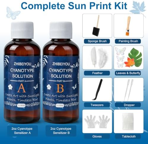Cyanotype Kit for Fabric Paper, Sun Printing Kit with Leaf Feather Template — 사진 6