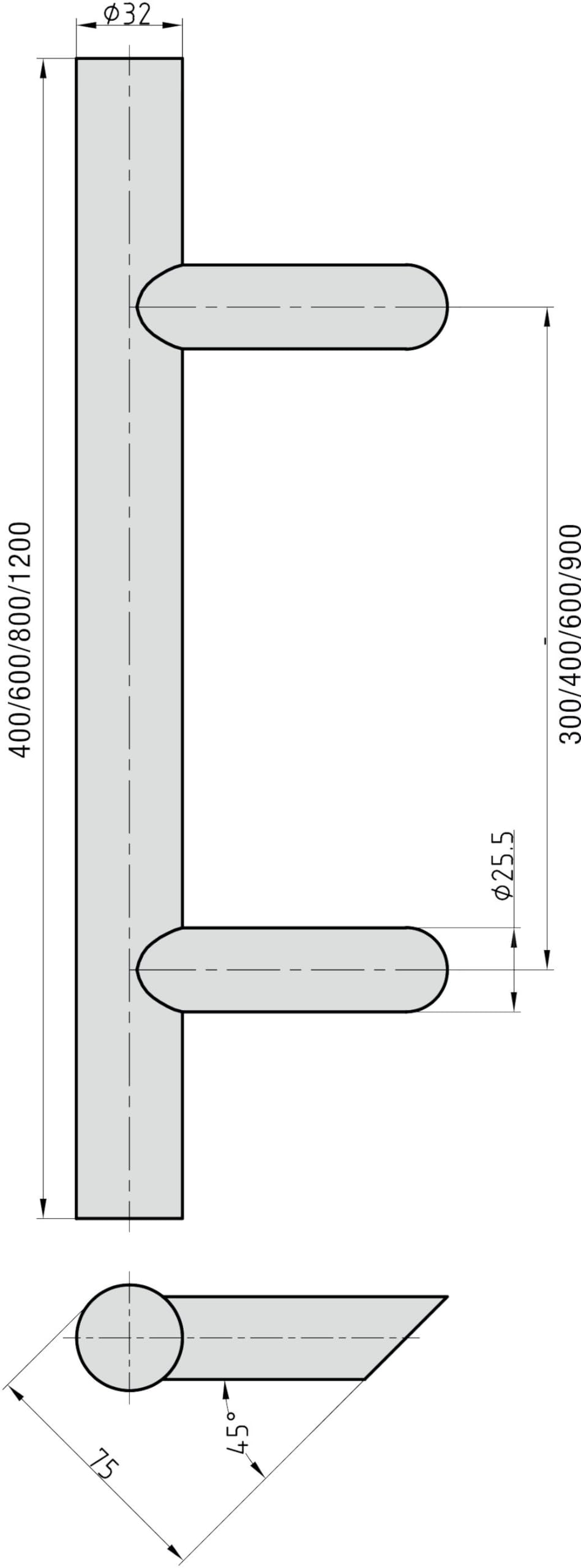 BASI | Komplettset für Haustür aus Edelstahl | Stoßgriff mit Beschlag und Abdeckungen | Haustürgriff Stangengriff | Länge: 600 mm - Abstand: 400 mm