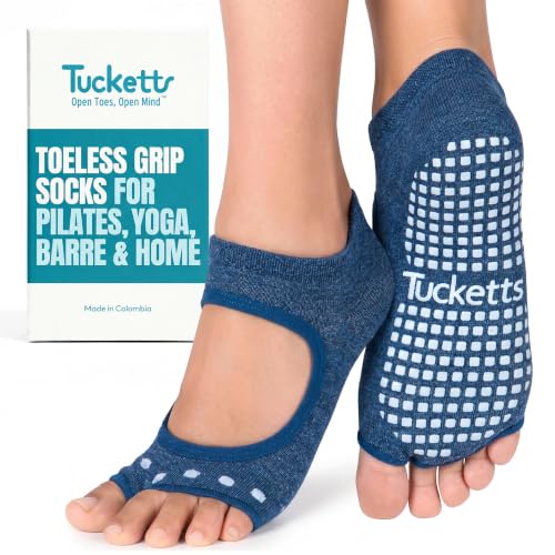 Image of Tucketts Allegro Toeless Pilates Socks with Grips for Women, Non-Slip Open-Toe Grip Socks, Yoga, Barre, Dance, Reformer, Home