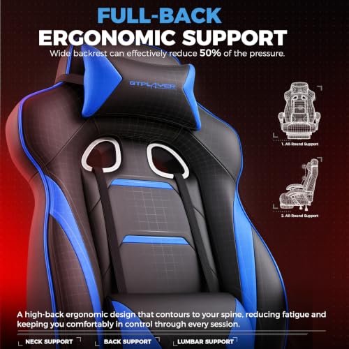 Image of GTPLAYER Gaming Chair with Footrest, 350LBS Big and Tall Office Chair, Ergonomic High Back Lumbar Support and Recliner for Back Pain Relief, Blue