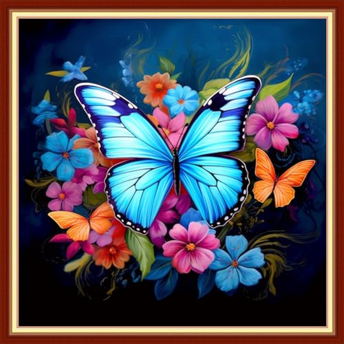 Image of Foxdiviy Stamped Cross Stitch Kits Full Range of Embroidery Needlework Starter Kits for Beginners Adults 11CT Embroidery Patterns Art Crafts DIY Needlepoint Kits-Butterfly Flowers 18x18 inch