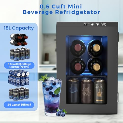 Image of Electactic Wine Cooler Refrigerator with Glass Door, Mini Wine Fridge for Red, White and Champagne, Built-in Wine Cellar, 40-61F Digital Temperature Control, Indoor Use