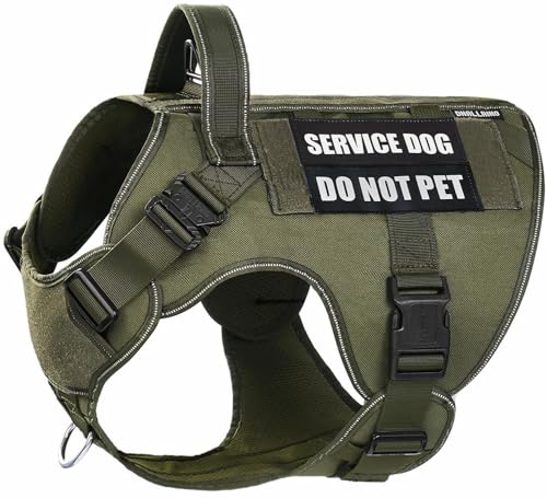 Image of Tactical Dog Harness for Large, No Pull Adjustable Reflective MOLLE Service Dog Harness with Do Not Pet Patches, Military K9 German Shepherd Dog Vest for Training Walking Hunting Green